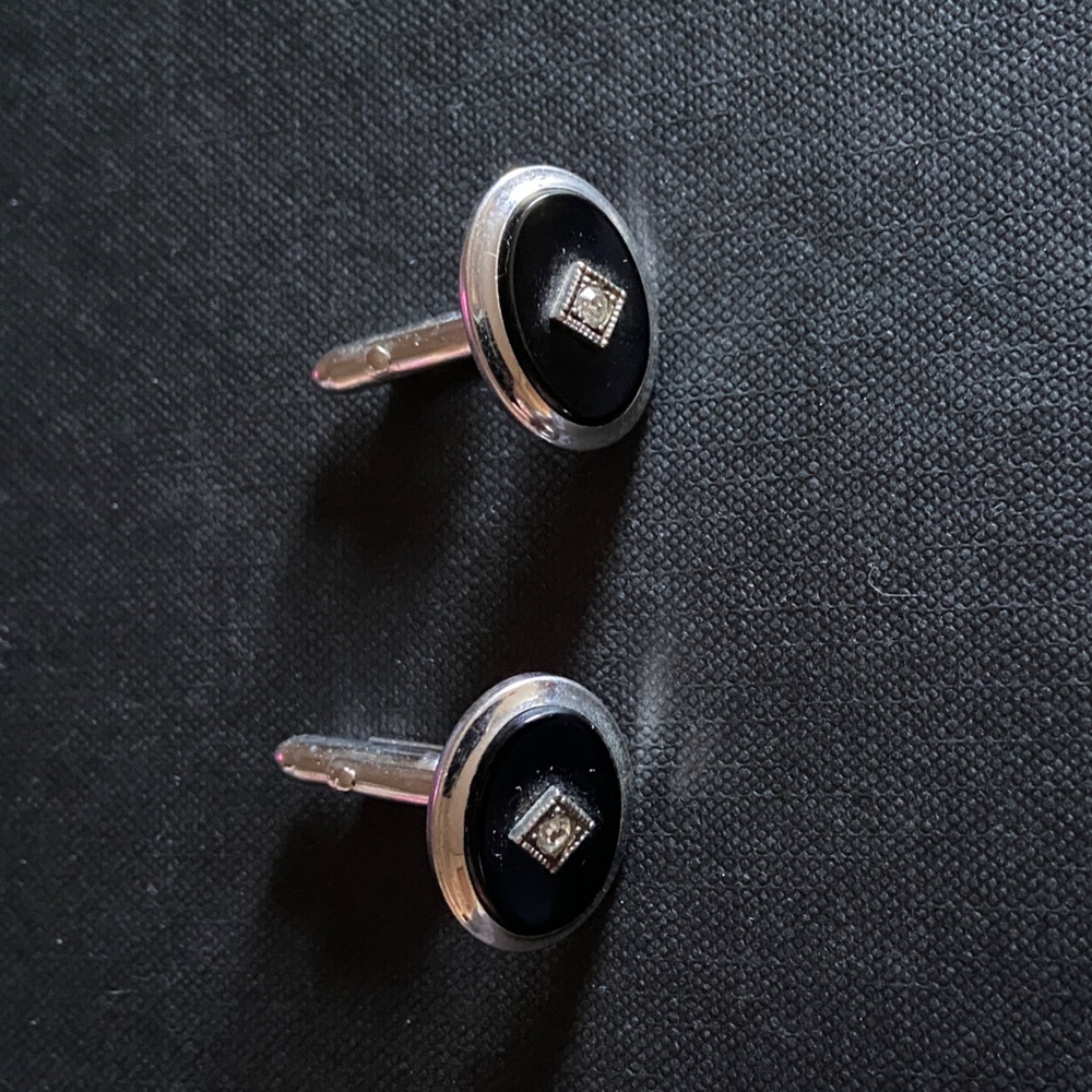 Vintage MCM Mid Century Modern 60s 1960 Black Silver tone Cufflinks cuff links